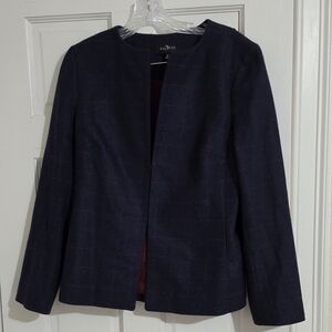 Talbots Navy Plaid Collarless Women Blazer Wool Mix Size 10
